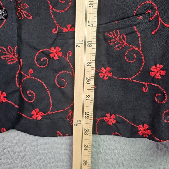 Christine Phillipe Womens Blazer 8 Black Red Floral Embroidered Cotton Pockets - Picture 12 of 15